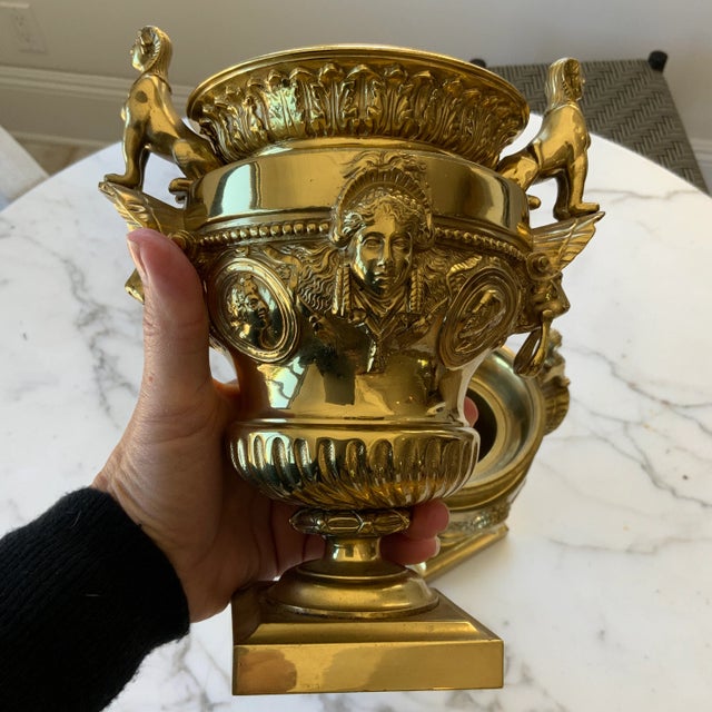 Late 18th Century Late 18th Century French Gilt Metal Urn Form Garnitures on Plinth Bases - a Pair For Sale - Image 5 of 11