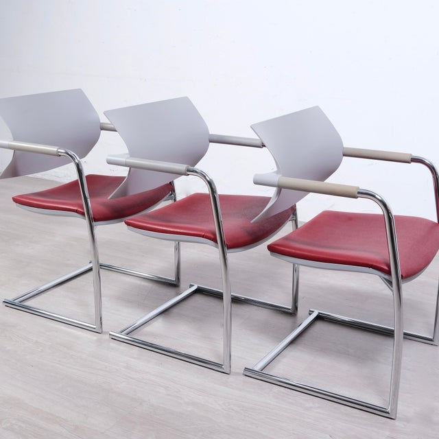 Air Jr Luxy Waiting Chairs in Gray and Burgundy Chrome Legs, Italy, Set of 3 For Sale - Image 13 of 18