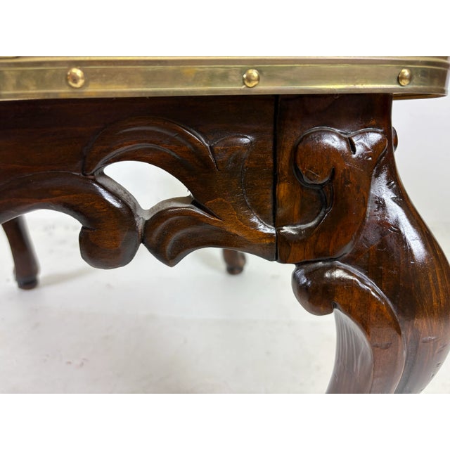 Brass Vintage Hand Carved Pine and Brass Galley Tray Side Table For Sale - Image 8 of 12