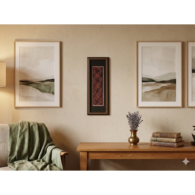 Brick Red Vintage Chinese Red Orange Embroidery Fabric Piece Framed Wall Art For Sale - Image 8 of 8