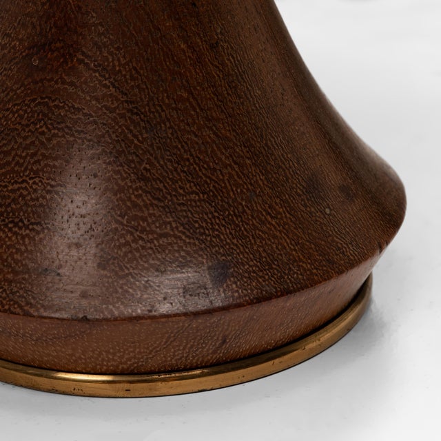 Metal Organic Teak and Brass Table Lamp with Flower Shade, Denmark, 1960s For Sale - Image 7 of 8