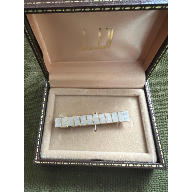 Silver Rare Vintage Dunhill Gold Plated Tie Clip With Original Dunhill Case Circa 1960 For Sale - Image 8 of 10