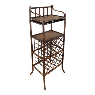 Vintage Burnt Tortoise Shell Finish Rattan Wine Rack For Sale