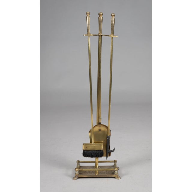 Vintage Brass Fireplace Tool Set and Stand For Sale - Image 4 of 9