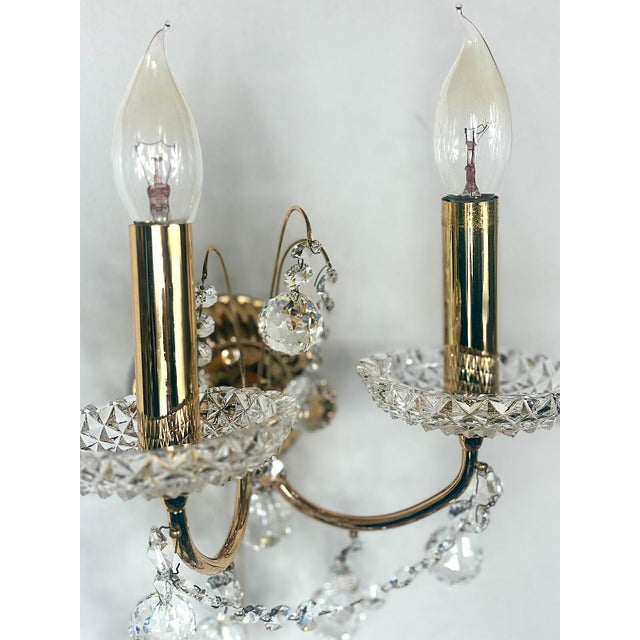 Gold 24k Gold-Plated Brass and Lead Crystal Wall Lamp from Schröder, 1970s For Sale - Image 8 of 9