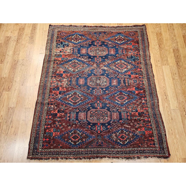 Late 19th Century Antique Caucasian Soumak Flatweave Rug, meticulously hand-woven in the Southern Caucasus region. This...