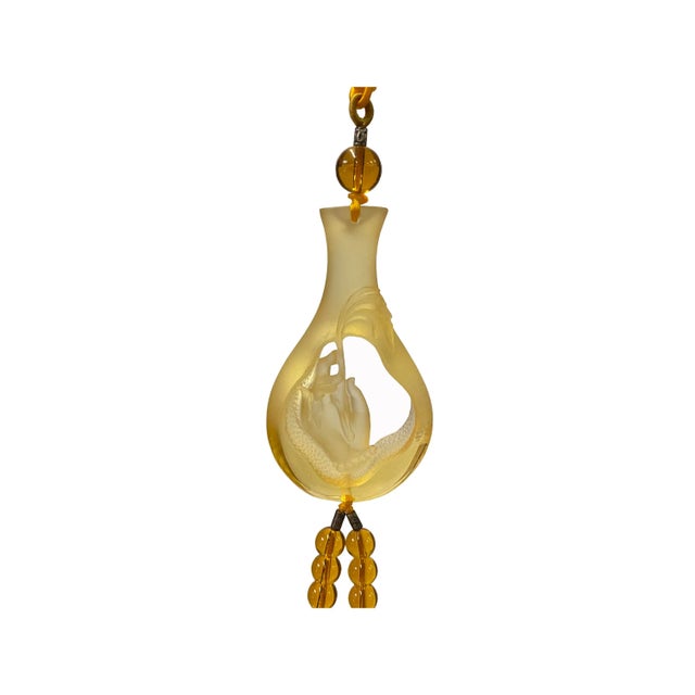 Chinese Liuli Crystal Glass Fengshui Fortune Yellow Lotus Hand Bottle Decor Tassel For Sale - Image 3 of 4