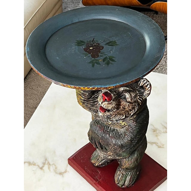Black Forest Bear in Polychrome Carved Wood, Switzerland, 1880s For Sale - Image 6 of 8