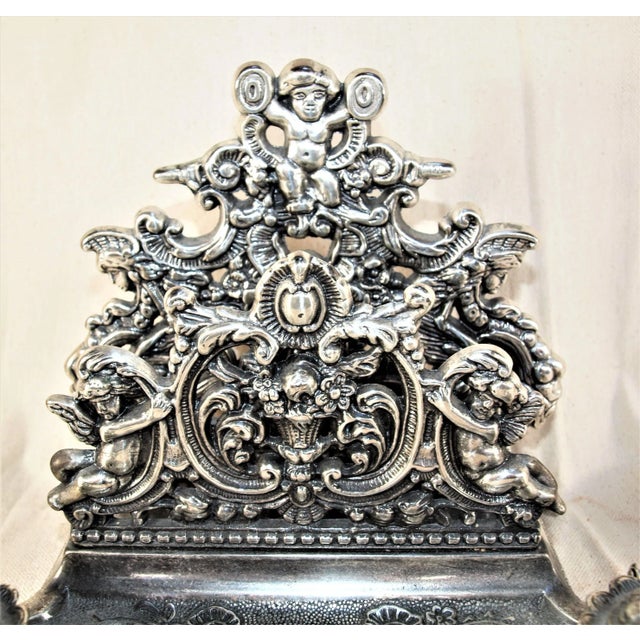 Art Nouveau 1950s Vintage Italian Silverplate Over Brass Inkwell and Opener For Sale - Image 3 of 7