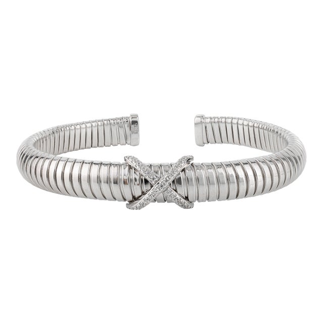 Timeless 925 Sterling Silver Cubic Zirconia Flexible Open Cuff Bracelet- Thanksgiving Gift For Sale