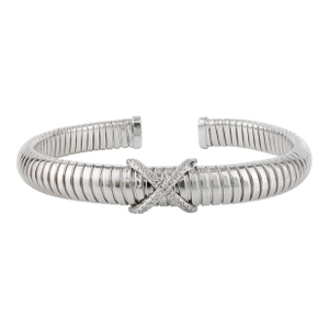 Timeless 925 Sterling Silver Cubic Zirconia Flexible Open Cuff Bracelet- Thanksgiving Gift