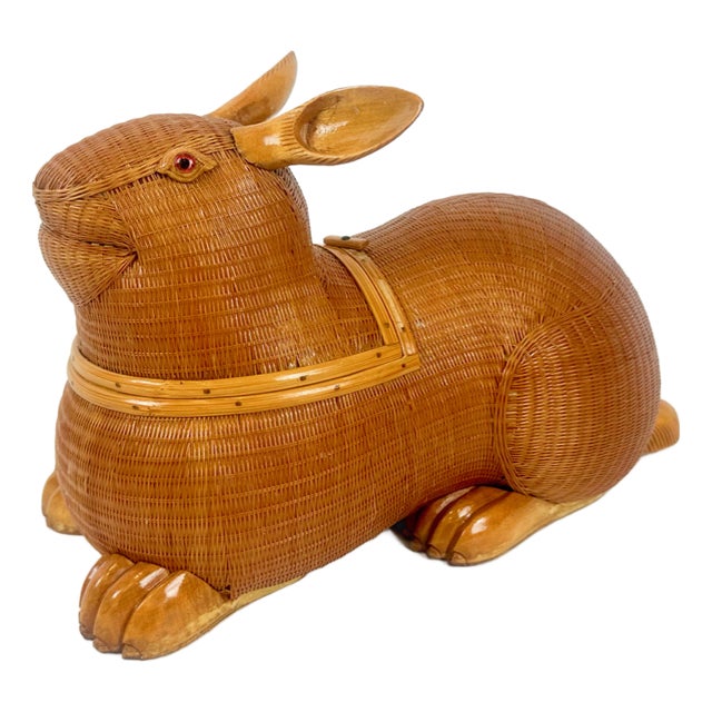 Shanghai Zhejiang Handicrafts Collection Wicker Rabbit Box, 1950s For Sale