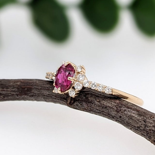 2020s Dainty Red Ruby Ring W Earth Mined Diamonds in Solid 14k Gold | Oval 5.3x4mm, Size 6.75 For Sale - Image 5 of 9