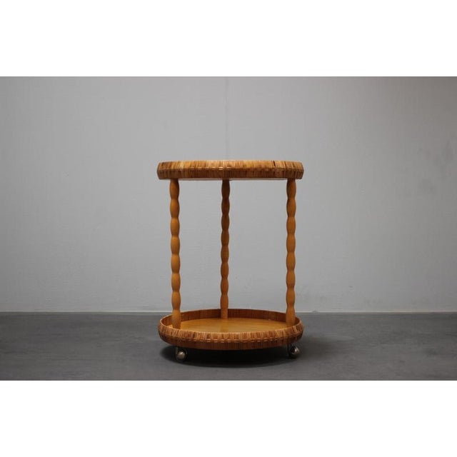 Wood Mid-Century Table on Wheels, Former Czechoslovakia, 1970s For Sale - Image 7 of 10