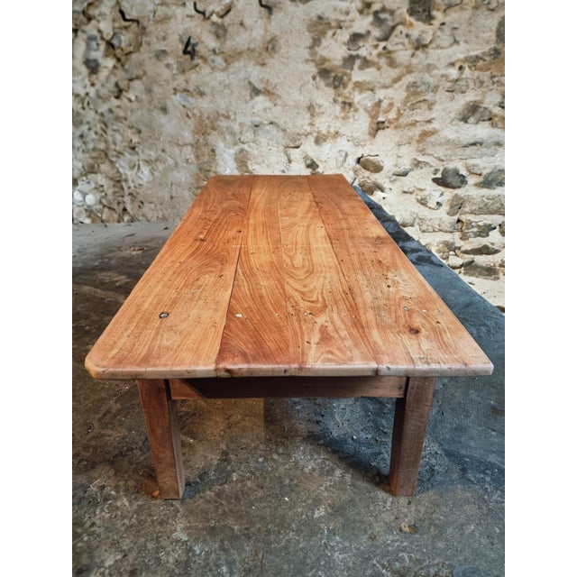 Antique French Rustic Cherry Wood Coffee Table For Sale - Image 4 of 15