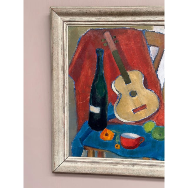 Rn, Still Life with Guitar and Wine Bottle, 1949, Oil Painting on Canvas, Framed For Sale - Image 11 of 18