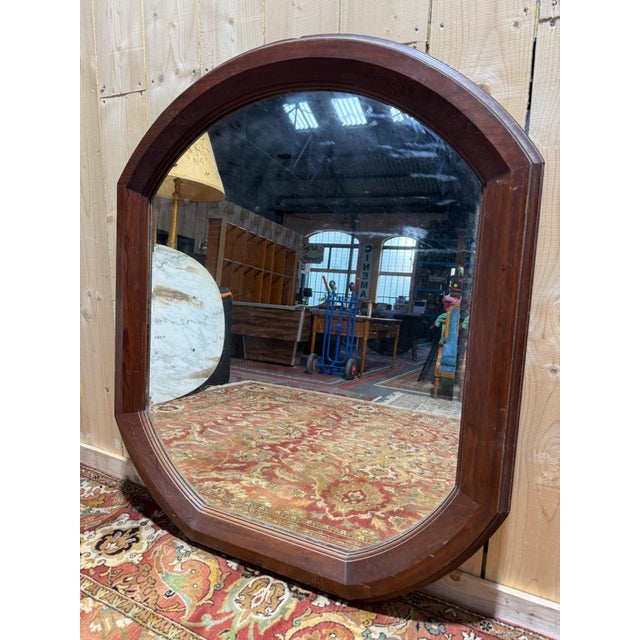 Beveled Octagonal Mirror in Mahogany-Stained Wooden Frame, 1890s For Sale - Image 3 of 6