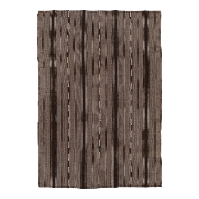 Vintage Persian Kilim, Brown and Beige Geometric Striped Patterns - Rug & Kilim For Sale