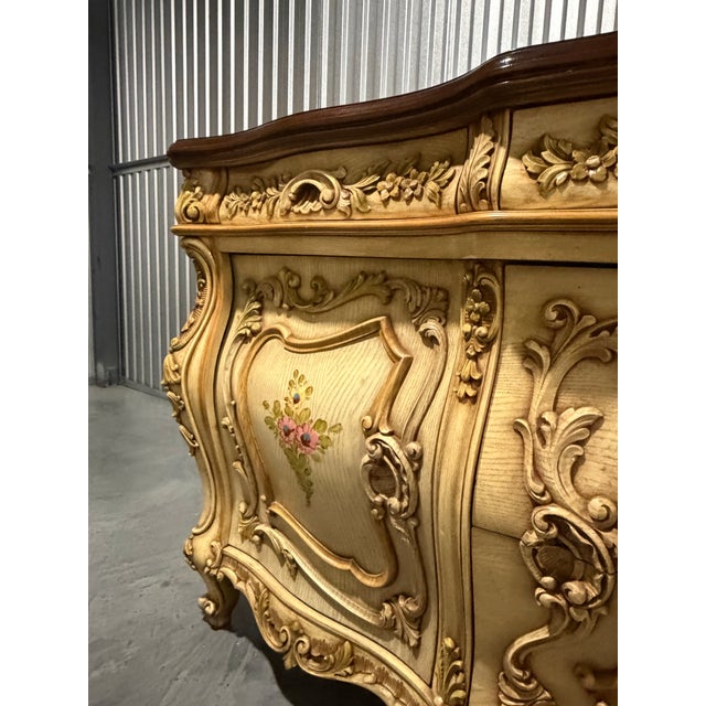 Mid 20th Century Ornate Italian Rococo Revival Hand-Painted Floral Dresser / Sideboard For Sale - Image 9 of 12