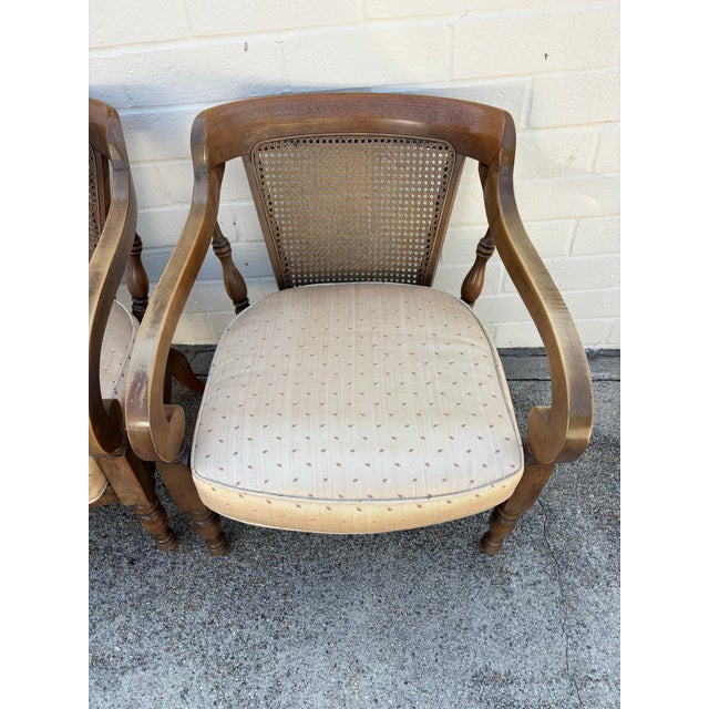 Wood Vintage Pair of Stanley Furniture Company Cane Back Chairs For Sale - Image 7 of 9