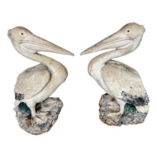 Pair Polychromed Resin Life Size Garden Figures of Pelicans, Late 20th Century For Sale