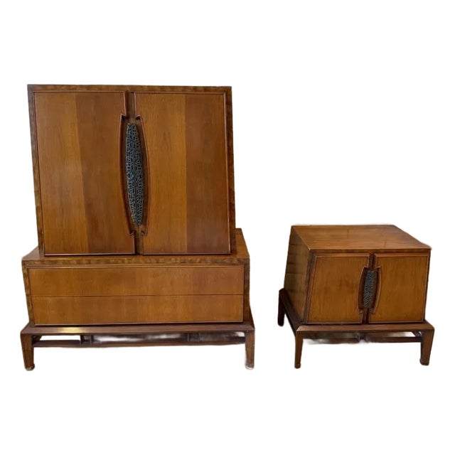 Attributed/Styled After: Helen Hobey Baker Mid-Century Modern Set of 2: Highboy Dresser & Nightstand - One Owner For Sale