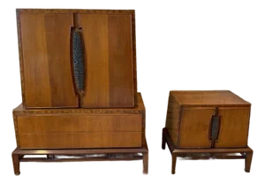 Attributed/Styled After: Helen Hobey Baker Mid-Century Modern Set of 2: Highboy Dresser & Nightstand - One Owner