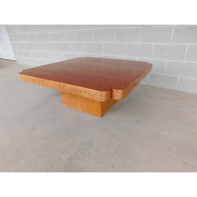 Art Deco Custom Italian Burl Wood Art Deco Influence 2 Pc Cocktail Table 42" X 42" For Sale - Image 3 of 18
