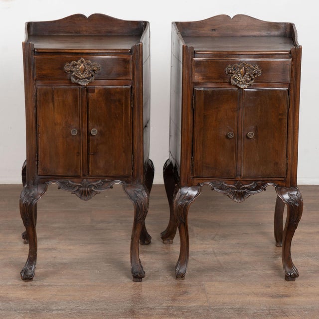 Rococo Pair, Early 20th Century Portuguese Walnut Small Cabinets or Nightstands For Sale - Image 3 of 11