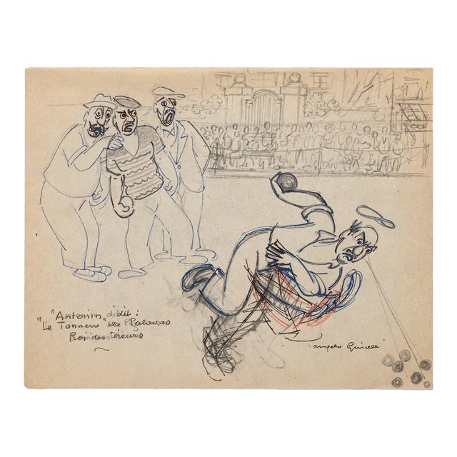 Angelo Griscelli, Bowlers, Drawing, Mid-20th Century For Sale