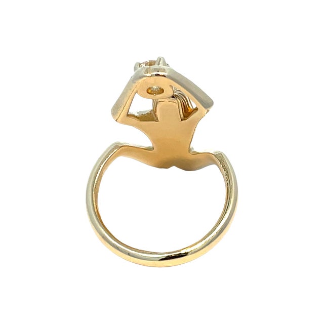 Metal 18k Yellow Gold Sculpted Female Figure Diamond Solitaire Ring, Size 6 For Sale - Image 7 of 11