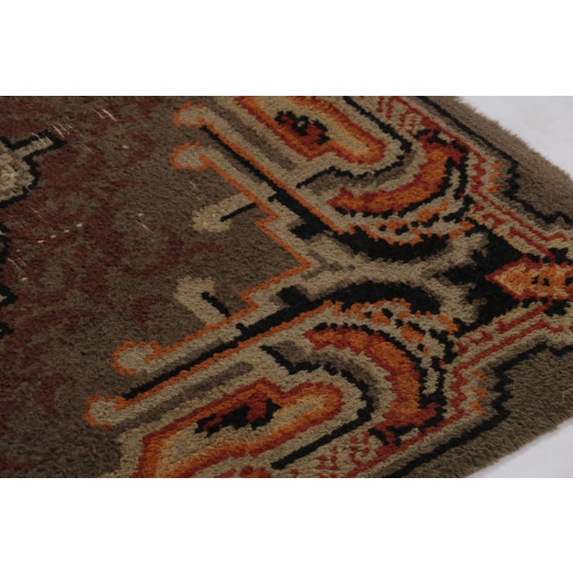 Mid-Century Modern Vintage Swedish Rya Rug, Brown With Elaborate Geometric Medallion - Rug & Kilim For Sale - Image 3 of 8