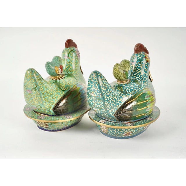 Mid 20th Century Chinese Cloisonne Covered Chicken Box For Sale - Image 5 of 12