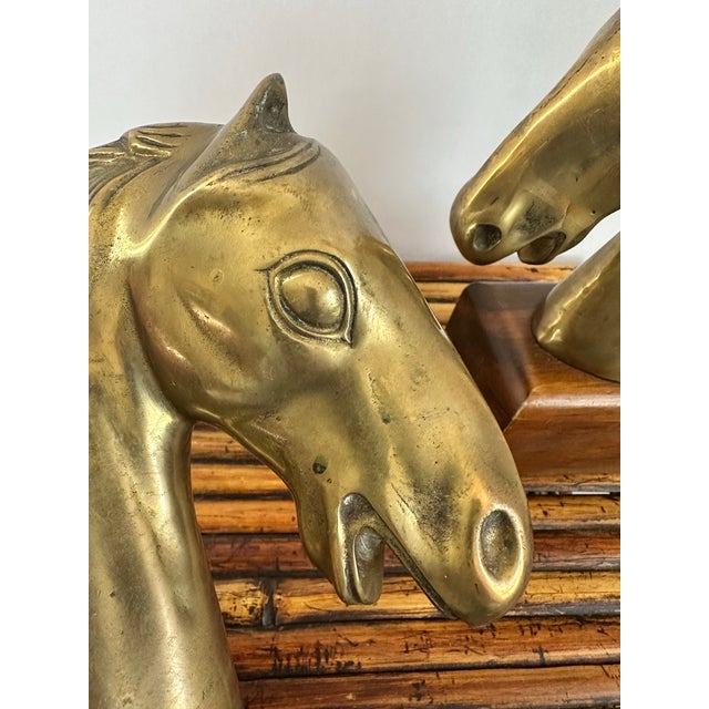 Wood Vintage Brass Horse Head Bookends - Dolbi-Cashier For Sale - Image 7 of 10
