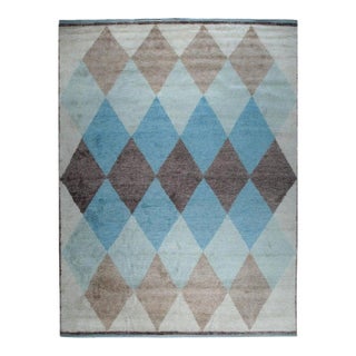 5x8 Multicolor Hand-Knotted Wool Diamond Cascade Geometric Modern Carpet Rug For Sale