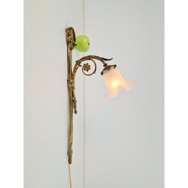Art Noveau Brass Wall Sconce Light with Flowers and Ribbons, France, 1930s For Sale - Image 13 of 18