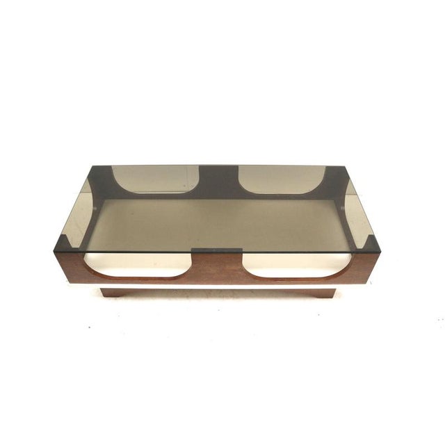 Vintage Space Age Coffee Table with Smoked Glass and Wenge Wood Top, 1970s For Sale - Image 3 of 8