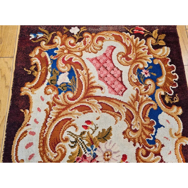 Vintage French Savonnerie Rug, Hand-Knotted Wool, Floral Pattern, Chocolate Brown & Ivory, 4’ X 7' For Sale In Chicago - Image 6 of 13