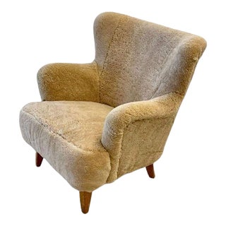 Ilmari Lappalainen, Asko, Finnish Mid-Century Modern, Lounge Chair, Shearling For Sale