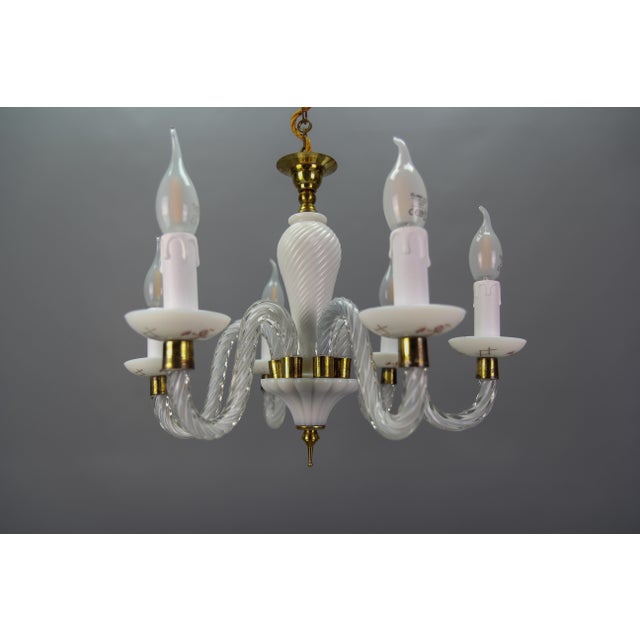 Italian Murano White Clear and Milk Glass Six-Arm Chandelier, 1950s For Sale - Image 13 of 18