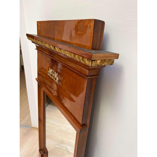 Wood Biedermeier Cherry Wall Mirror with Brass Decor, South Germany, 1820s For Sale - Image 7 of 18