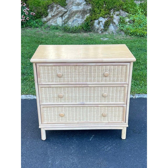 1980s Petite Three Drawer Chest, Wicker and Wood, Bohemian Style, 1980s For Sale - Image 5 of 18