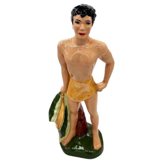 Original post-war ceramic Hawaiian native boy with gold Machete made from molded ceramic and hand painted in vibrant...
