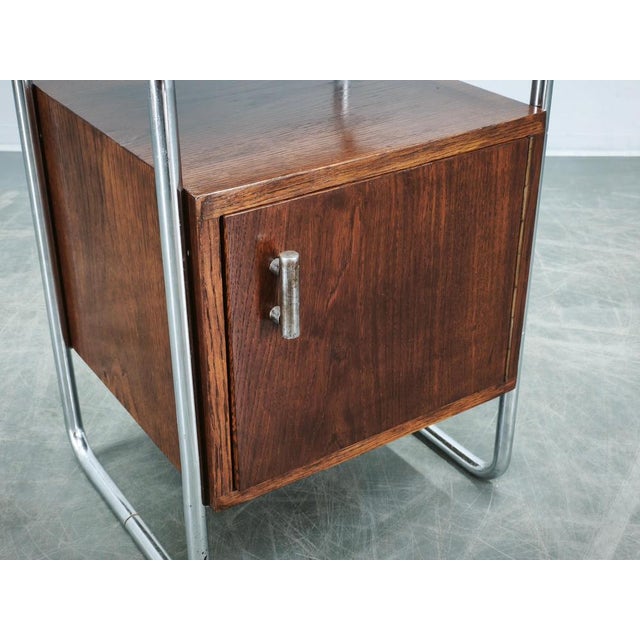 Bauhaus Tubular Chrome and Oak Nightstand, Former Czechoslovakia, 1940s For Sale - Image 6 of 14