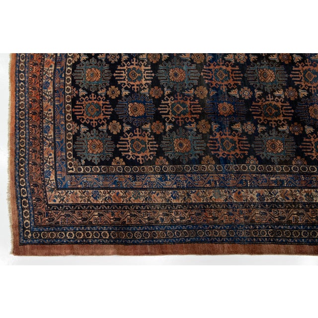 Blue Antique Persian Hamadan Wool Rug HandCrafted in the 1900s For Sale - Image 4 of 11