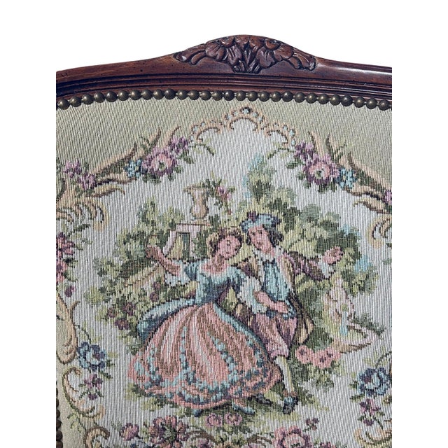 1970s Vintage French Louis XV–Style Carved Wood Tapestry Armchair For Sale - Image 5 of 12