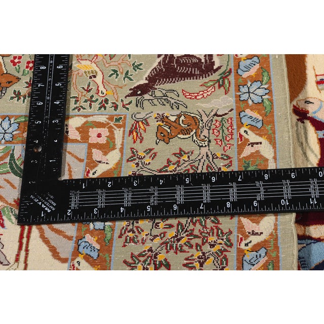 Textile Vintage Persian Hunting Scene Isfahan Rug - 03'07 X 05'02 For Sale - Image 7 of 10