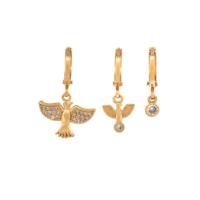 Spiritual Bird Trio Gold Earring Set For Sale In Miami - Image 6 of 6