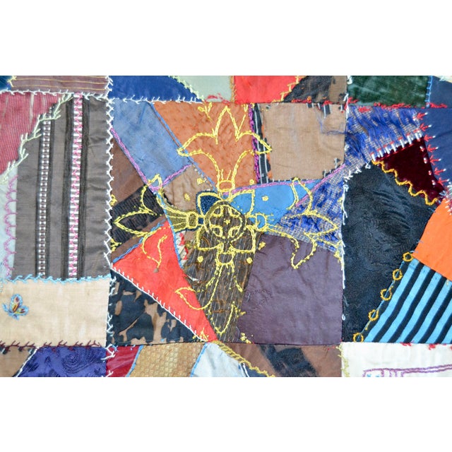Blue c.1884 Victorian Crazy Quilt - For Sale - Image 8 of 18
