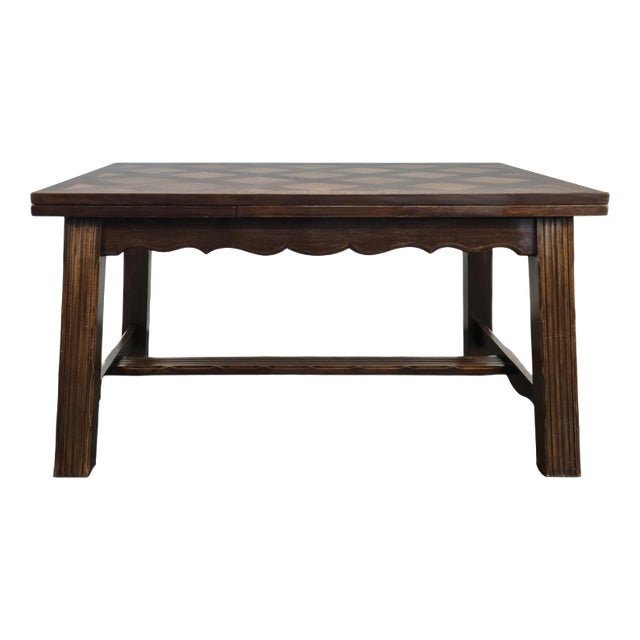 Extendable Monastery Table in Oak with Versailles Parquet Top For Sale